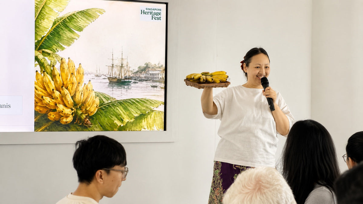Claire leading a Dona Manis heritage banana pie workshop at the Singapore Heritage Festival
